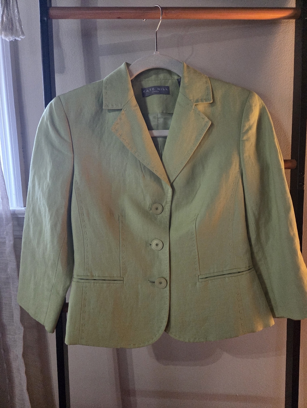 Linen Blend Tailored Blazer & Wide-Leg Pant Set - Lime Green 6P - Picture 8 of 12